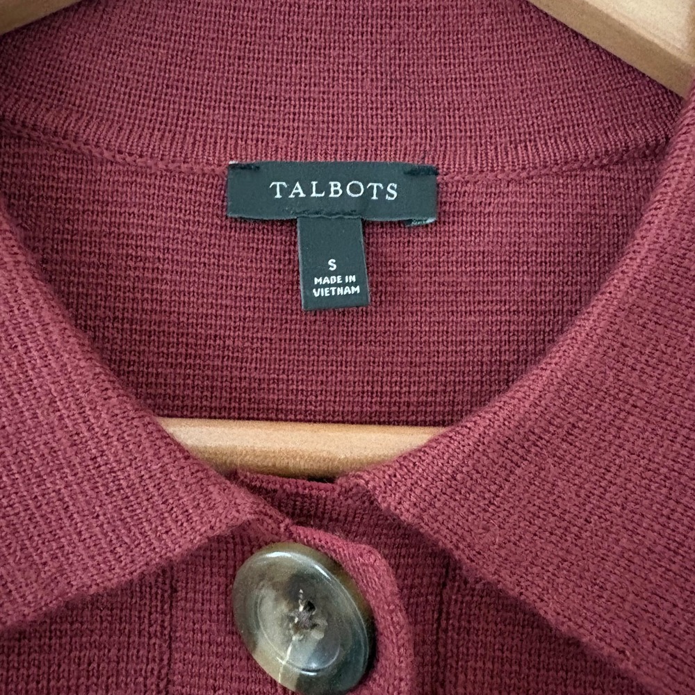 Talbots Cardigan Jacket S Burgundy Red Wool Blend Button Front Shacket Pocket - Picture 5 of 9